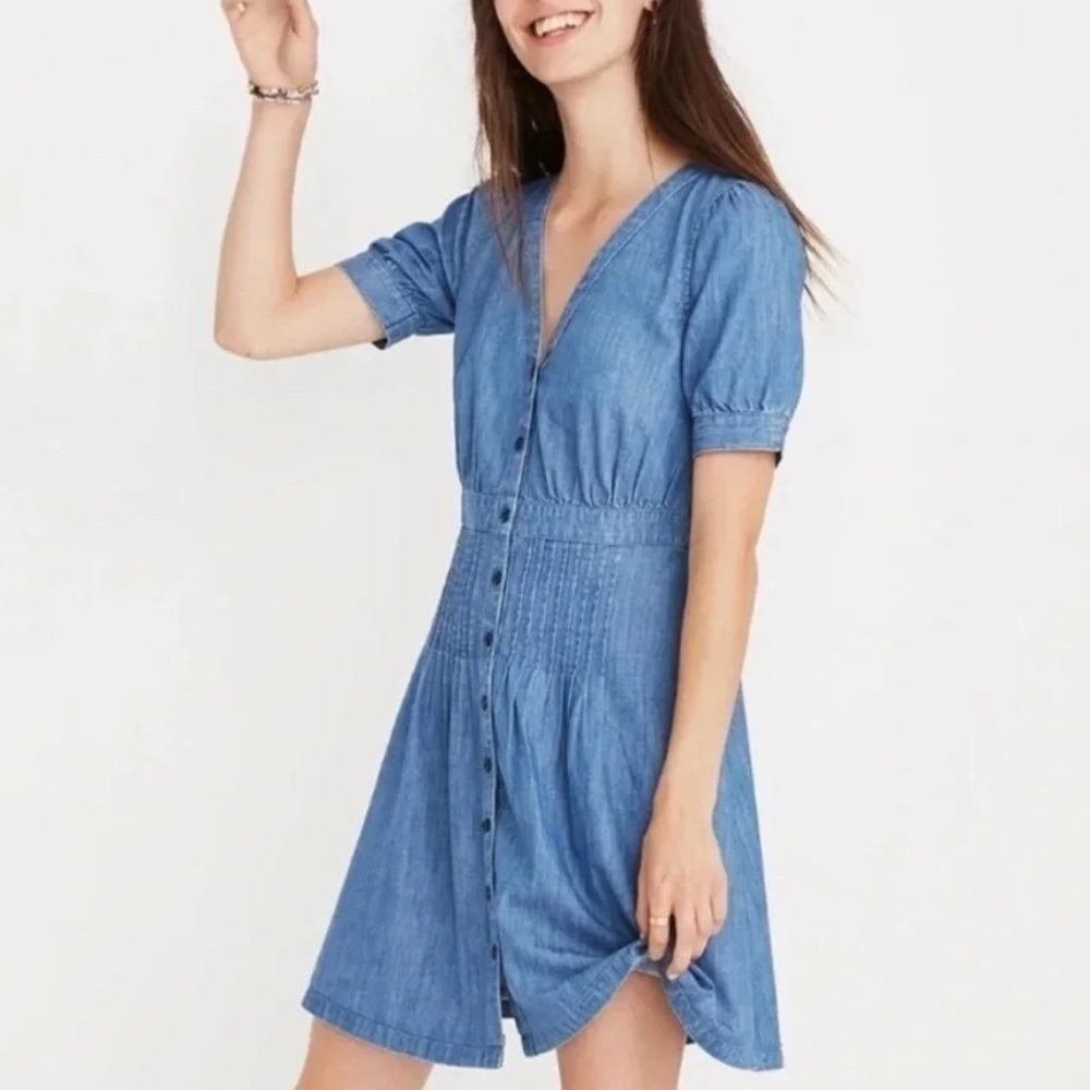 Madewell Light Blue Button-Front Mini Dress